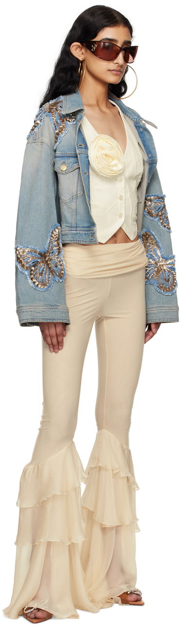 Яке Blumarine Blumarine Butterfly Appliqué Cropped Denim Jacket Синьо | P444J081A, 3