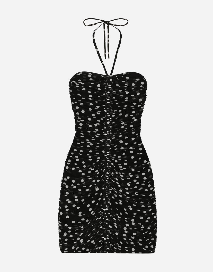 Pокля Dolce & Gabbana Short Draped Tulle Polka Dot Dress Черно | F6JIZTFSRP2HNBDW