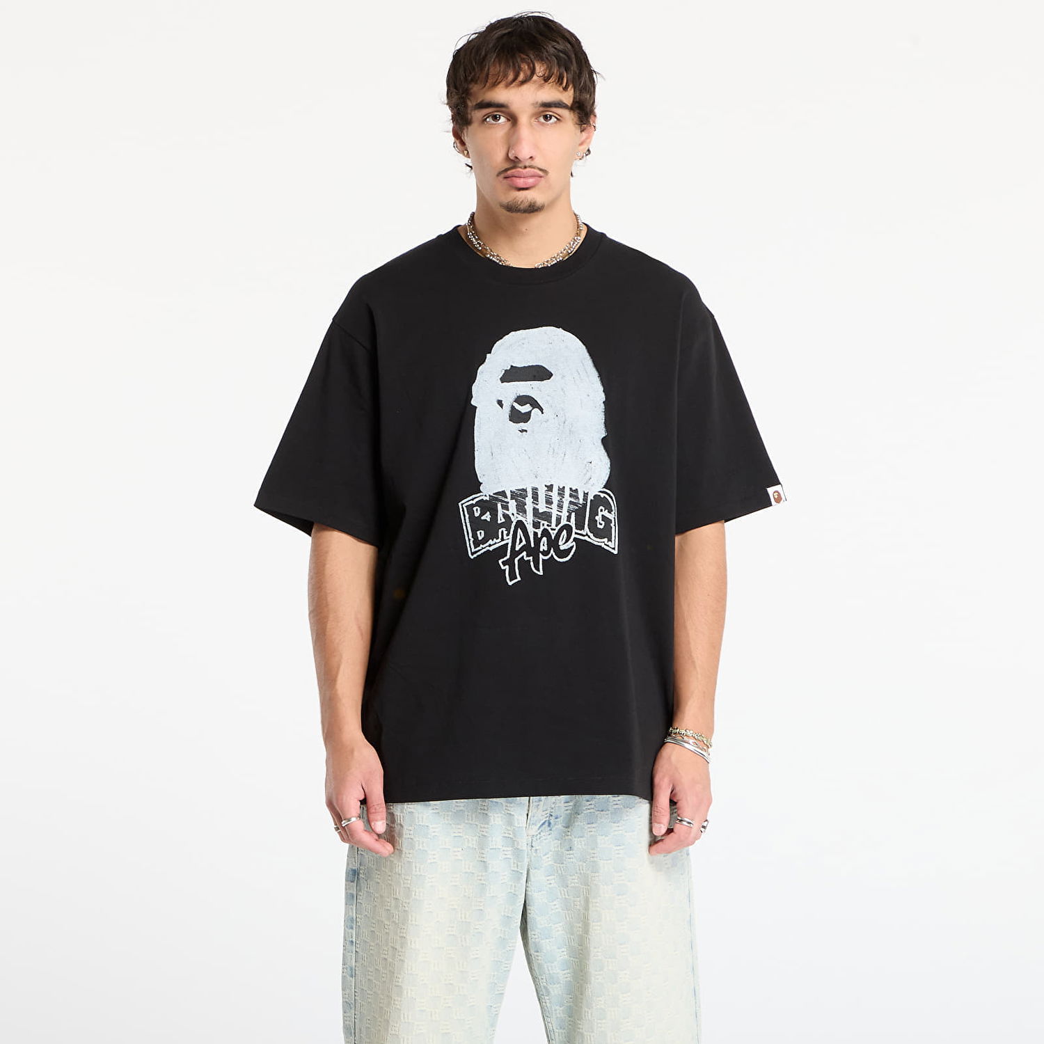 Тениска BAPE Hand Drawn Ape Head Relaxed Fit T-Shirt Черно | 001TEL801333MBLK, 0