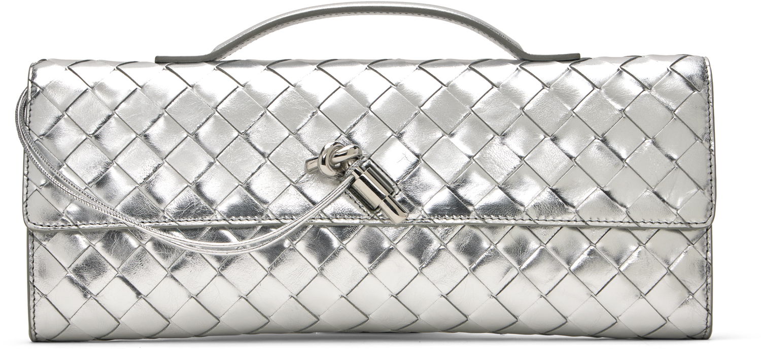 Дамска чанта Bottega Veneta Bottega Veneta Andiamo Woven Leather Clutch Металик | 741511 V4P12, 0