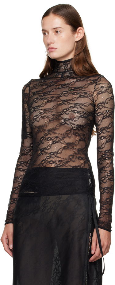 Тениска Courrèges Courrèges Lace Mock Neck Long Sleeve Top Черно | 325CTO444PA0132, 3