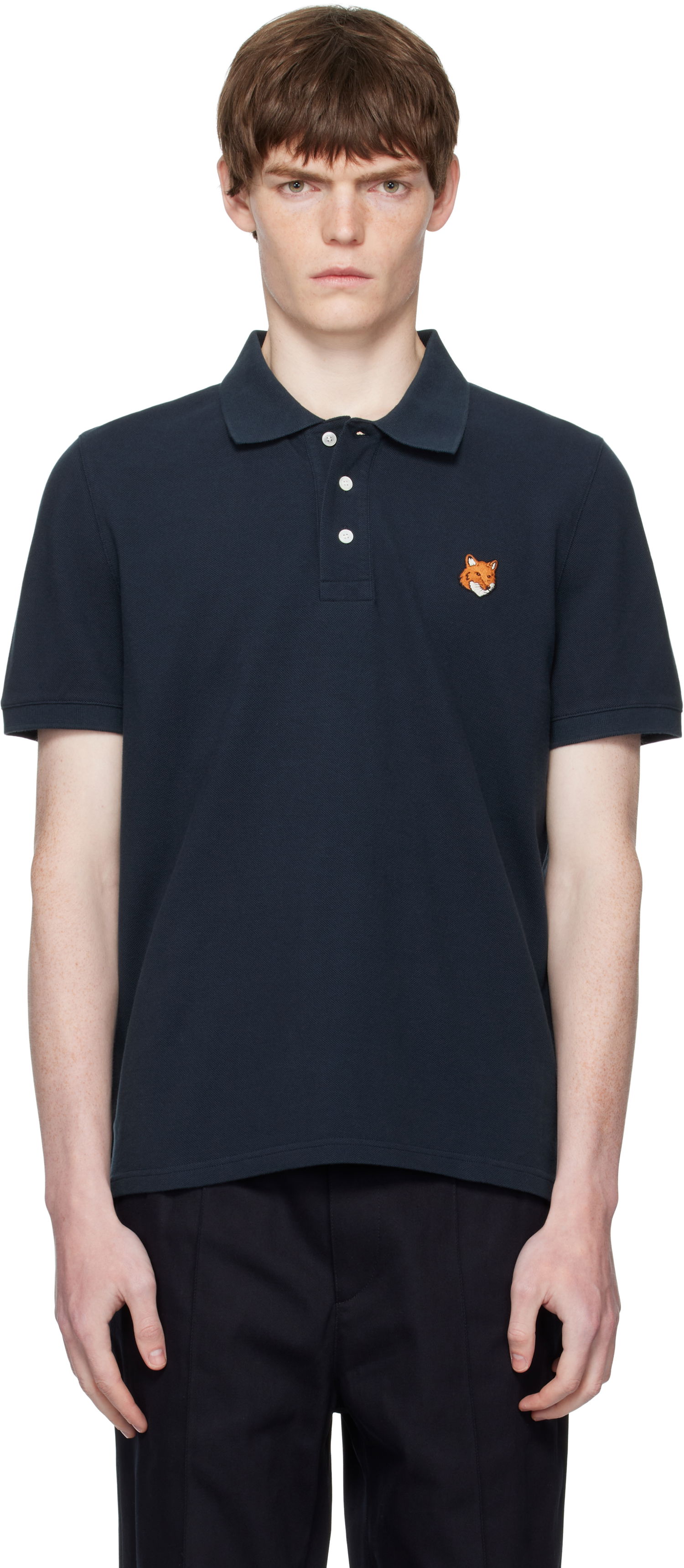 Поло тениска MAISON KITSUNÉ Maison Kitsuné Fox Head Patch Regular Fit Polo Тъмно синьо | PM00209KP0002, 0