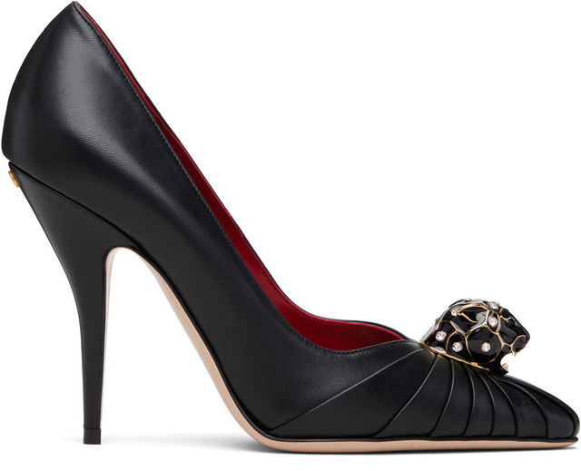 Valentino Garavani Panthea Goatskin Pleated Pointed-Toe Heels with Crystal Panther Head