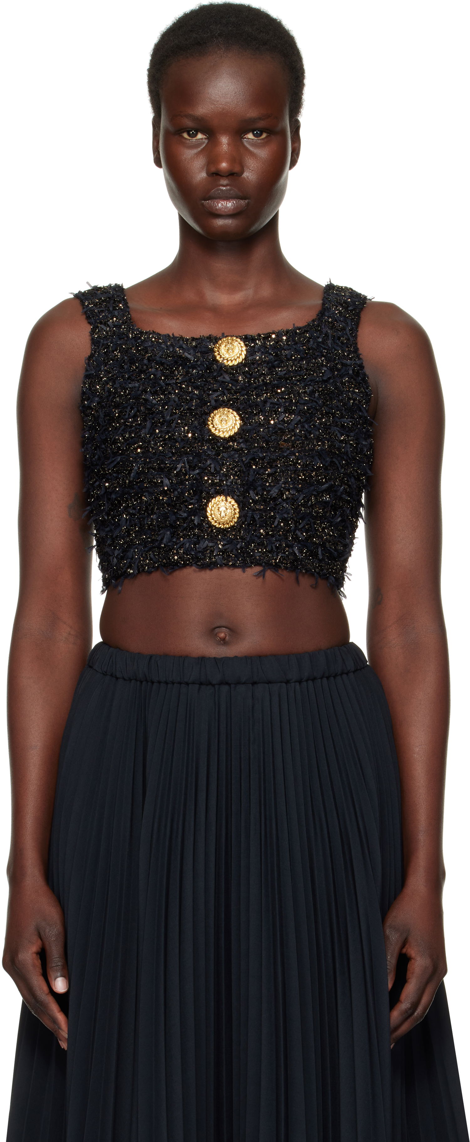 Пола Balmain Balmain Tweed Knit Crop Tank Top Черно | EF1AB053KB19, 0