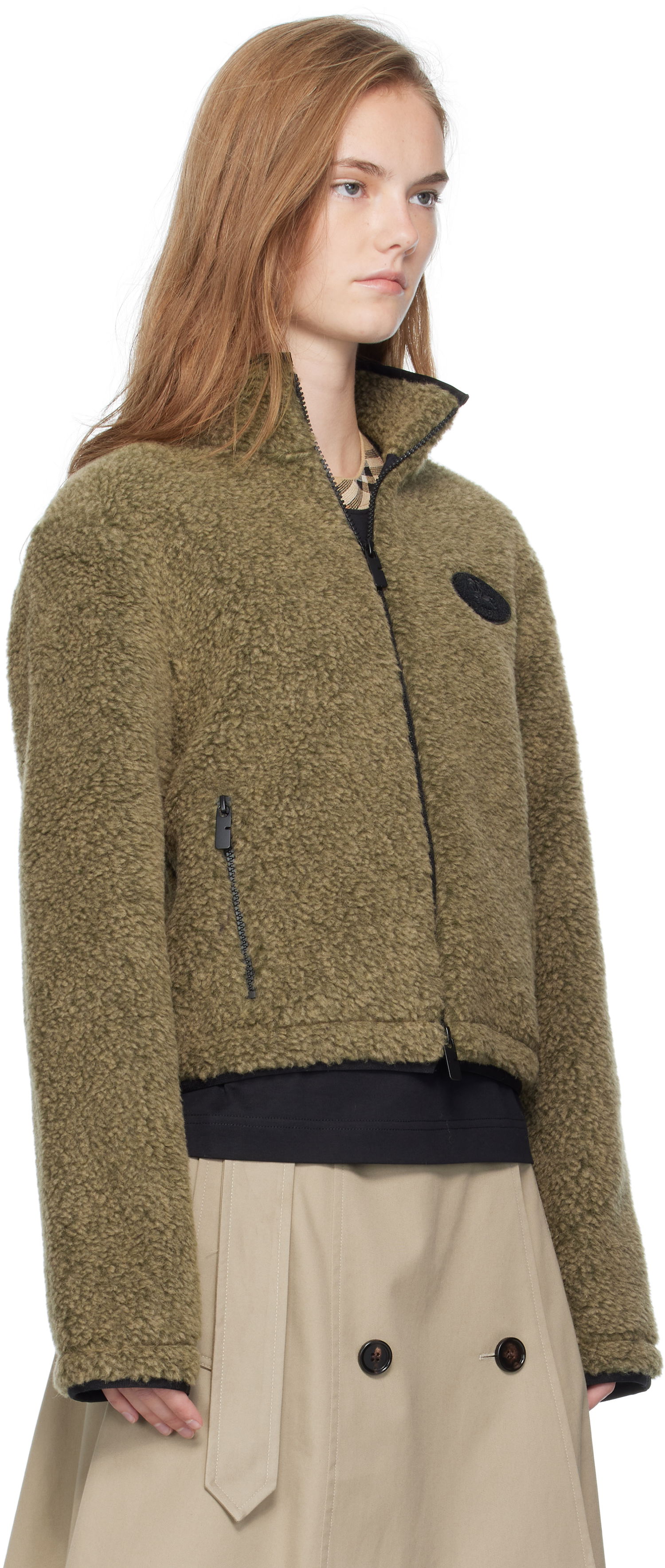 Яке Burberry Burberry Cropped Fleece Jacket Зелено | 8109274, 1