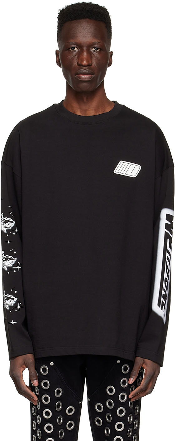 Пуловер We11done We11done Cotton Graphic Long Sleeve T-Shirt Черно | WD-TT1-22-646-U-BK, 0