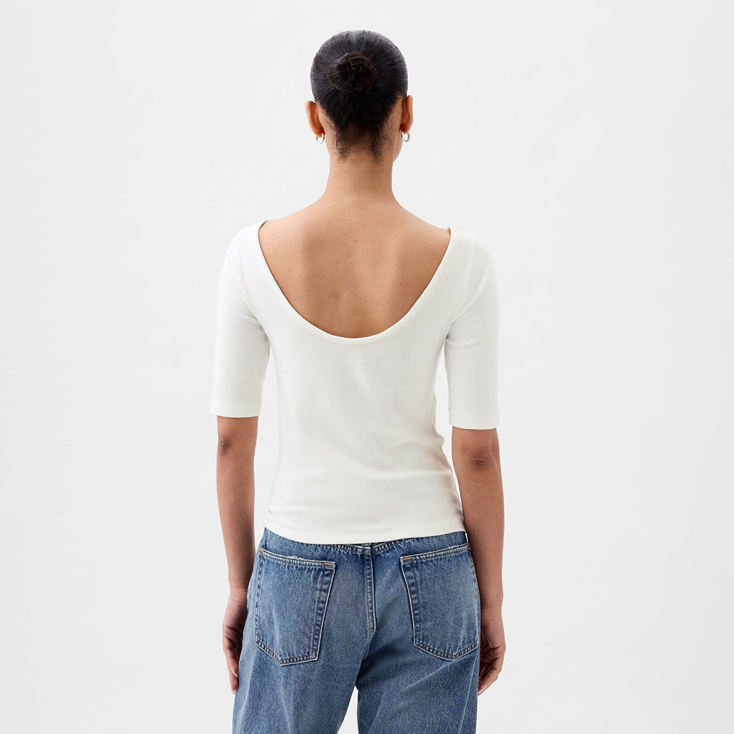 Тениска GAP Top Elbow Sleeve Modal Ballet Back Top New Off White Бяло | 878217-03, 1