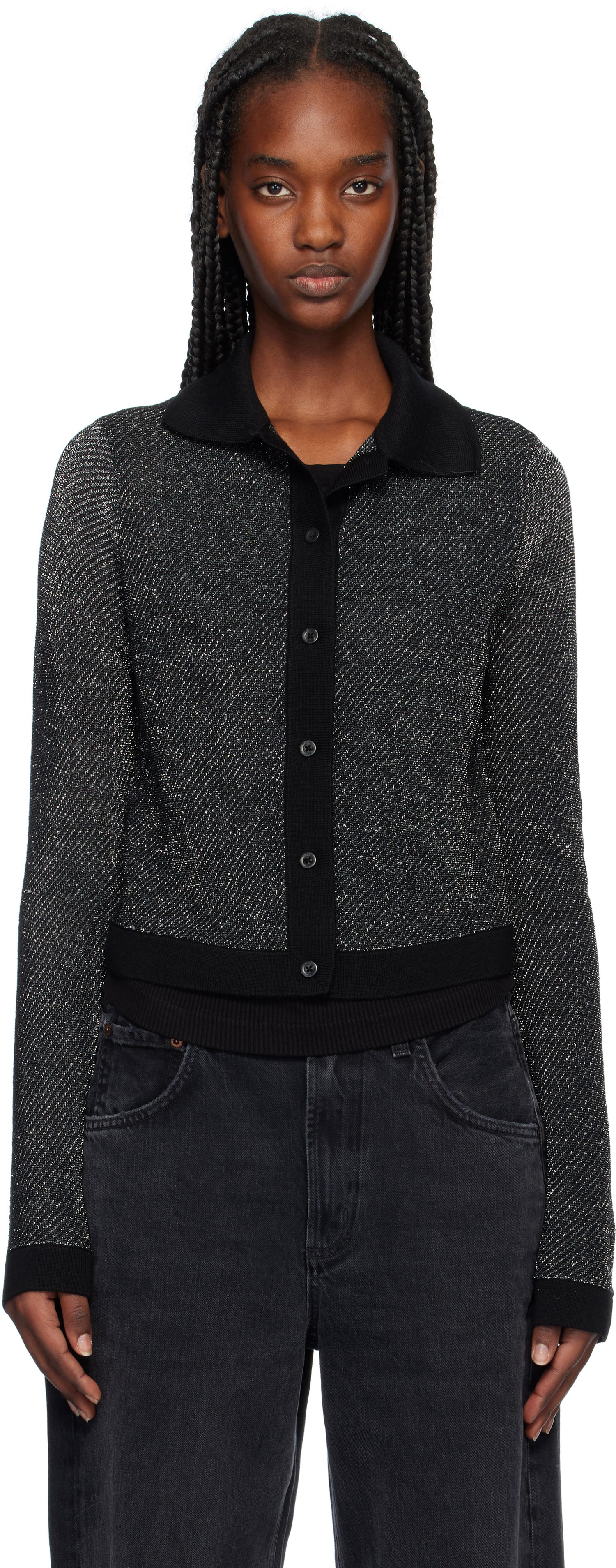 Пуловер RE/DONE Lurex Polo Cardigan Черно | 794-10WLXPCAR, 0