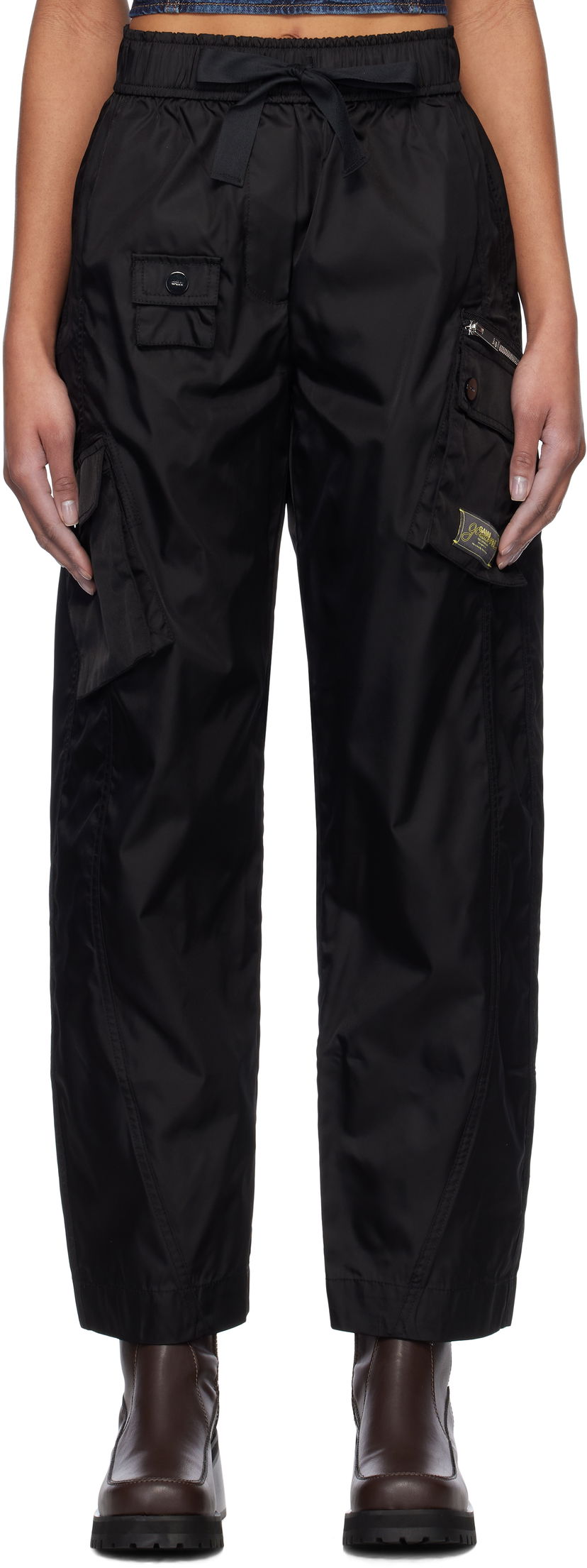 Карго панталони GANNI Duchesse Nylon Cargo Pants Черно | W0476
