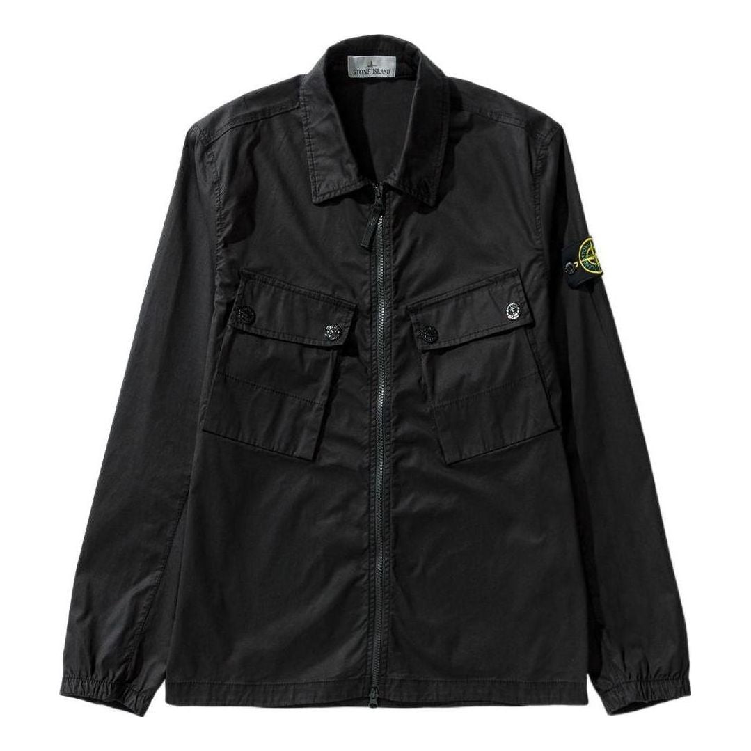 Ветровка Stone Island Compass Patch Zip Up Shirt Черно | 771510910-V0029, 0