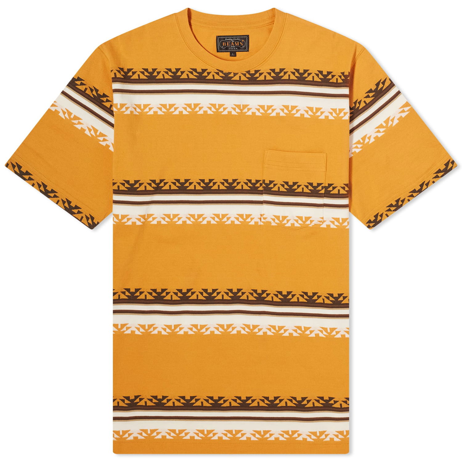 Тениска BEAMS Beams Plus Jacquard Stripe Pocket Tee Жълто | 3804-0069-156-58, 1
