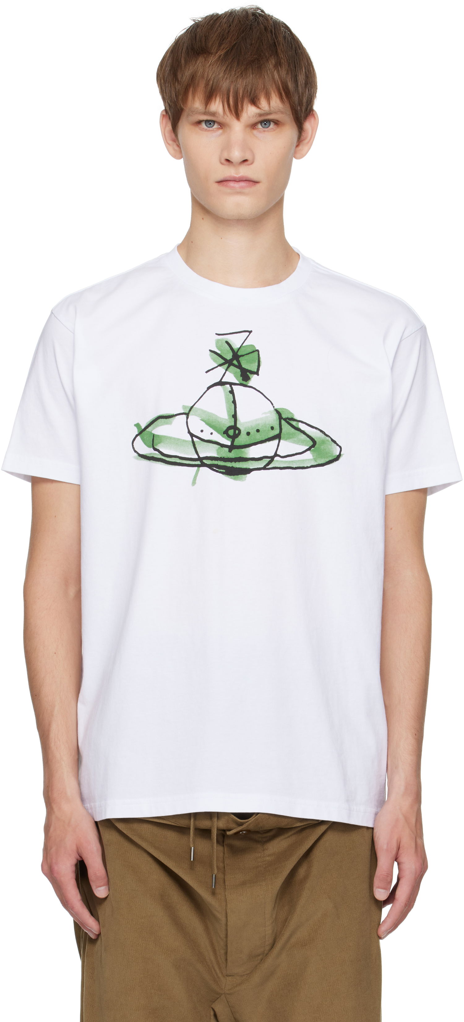 Тениска Vivienne Westwood Vivienne Westwood Classic T-Shirt with Green Orb Print Бяло | 3G01003W-J001M-, 0