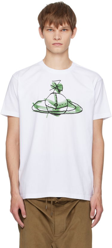 Тениска Vivienne Westwood Vivienne Westwood Classic T-Shirt with Green Orb Print Бяло | 3G01003W-J001M-, 0