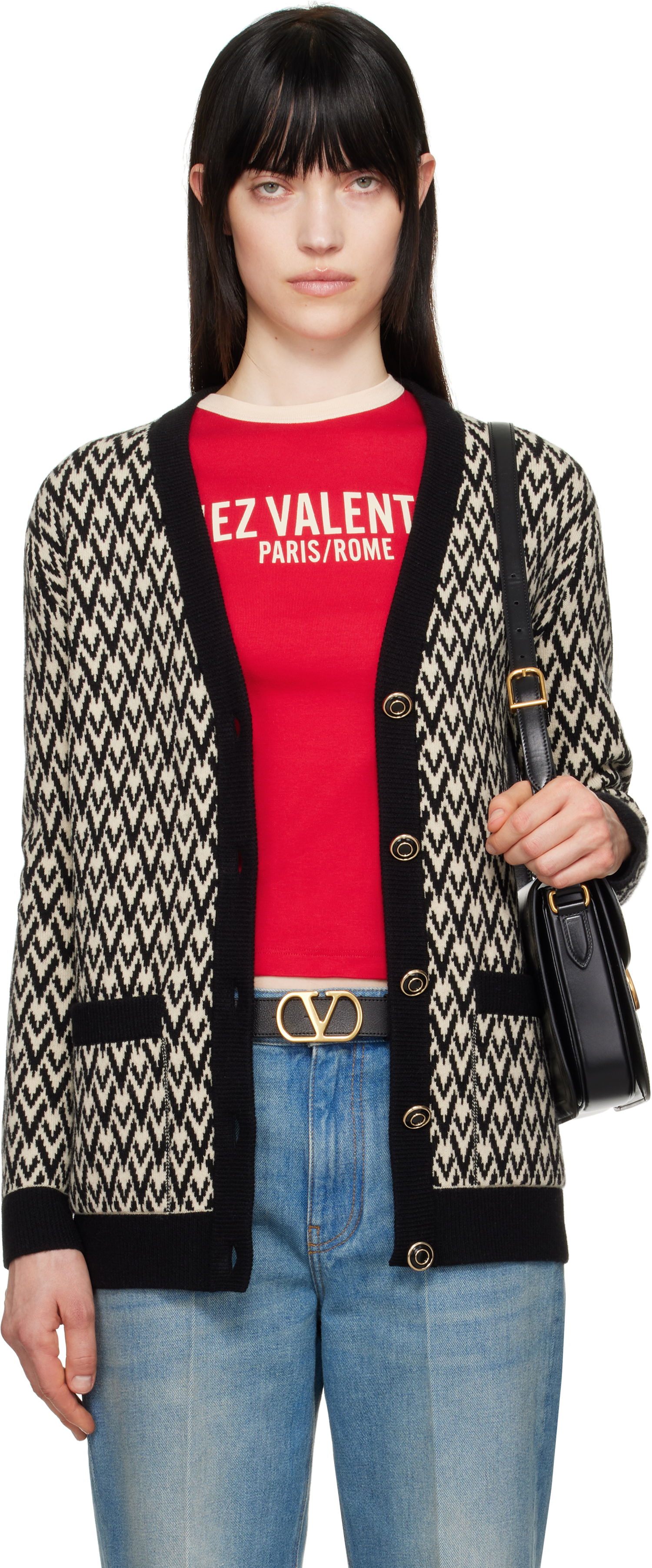 Пуловер Valentino Valentino 'Toute La V' Chevron Knit Cardigan Бежово | 6B3KA09A929, 0