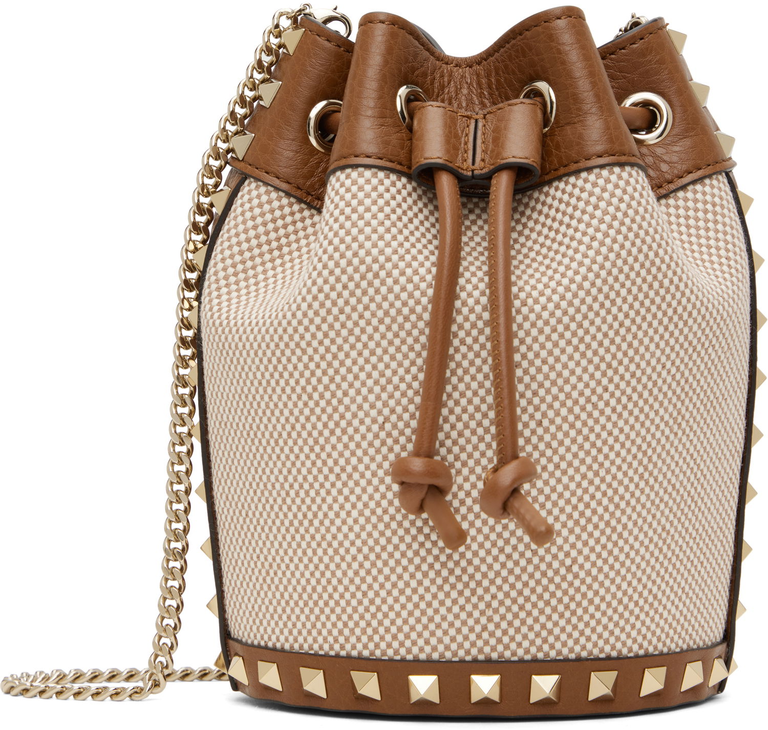 Дамска чанта Valentino Valentino Garavani Mini Drawstring Rockstud Bag Кафяво | 6W2P0AI4QCE, 0