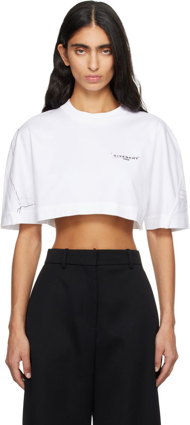 Съкратен топ Givenchy Cropped Cocoon T-shirt Бяло | BW70FKP75M100, 0