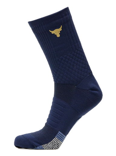 Project Rock Ad Playmaker 1-Pack Mid Socks Midnight Navy/ Hushed Blue/ Metallic Gold