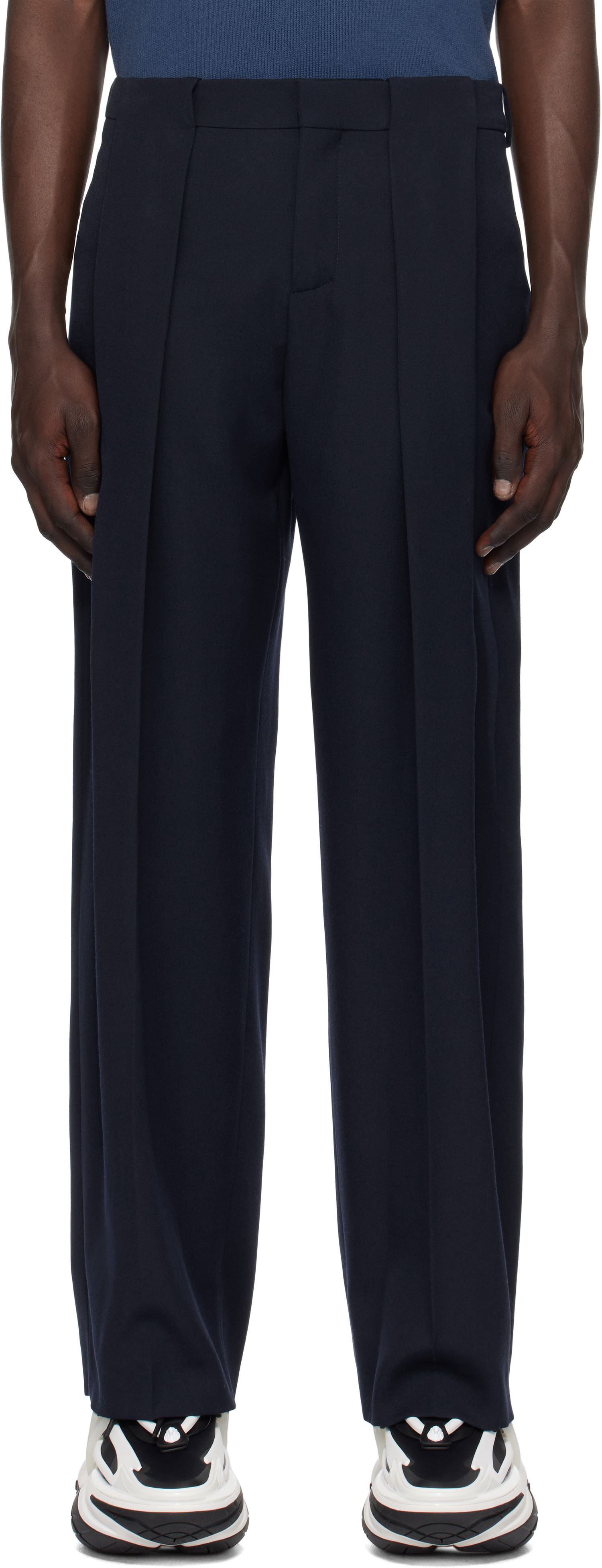 Панталони Balmain Balmain Pleated Trousers Тъмно синьо | EH1PQ305WC09, 0