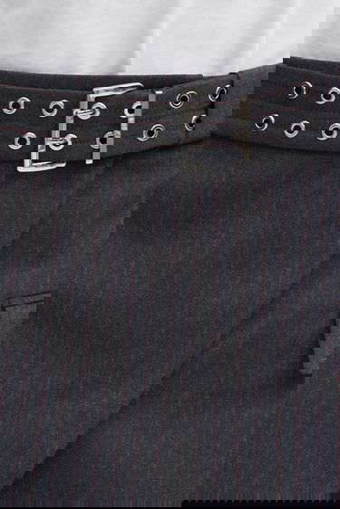 Пола GANNI Tailored Pinstripe Mini Skirt with Asymmetrical Hem, Grommet Belt, and Flap Pockets Сиво | W0711, 3