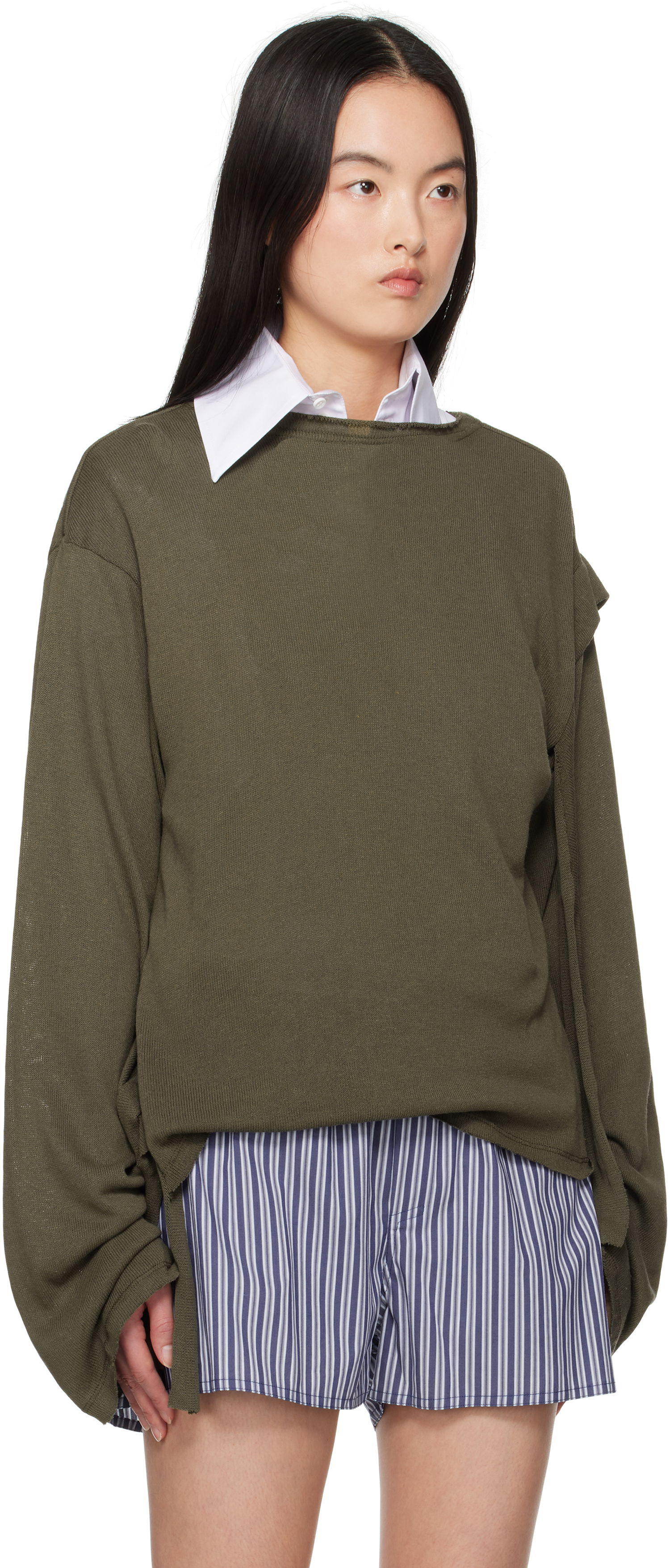 Пуловер Ottolinger Ottolinger Deconstructed Linen Longsleeve T-Shirt Зелено | 10510120601, 1