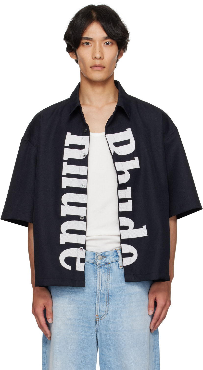 Риза Rhude Rhude Center Logo Button-Up Shirt Черно | RHPF25SR01731