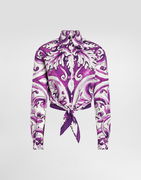 Dolce & Gabbana Majolica-Print Tie-Front Poplin Shirt