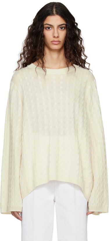 Пуловер TOTEME TOTEME Crewneck Cable Knit Sweater Бяло | 212-569-751, 0