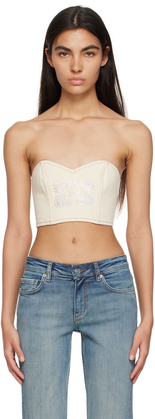 Потник GANNI GANNI Sparkle Denim Bustier Top Бежово | J1204, 0