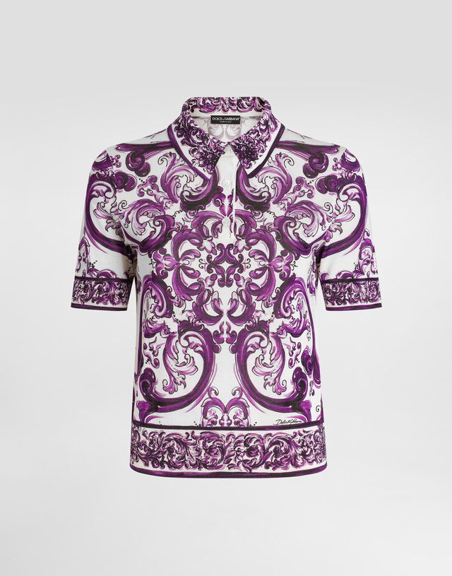Dolce & Gabbana Majolica Print Silk Polo Shirt