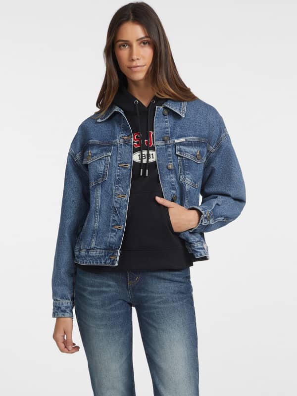 Яке GUESS Oversized Denim Trucker Jacket Синьо | W4YN56D5CC3