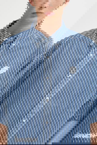 Риза AAPE by A Bathing Ape Relaxed Fit Short-Sleeved Striped Denim Button-Down Shirt Синьо | AAPSRM8515XAO, 3