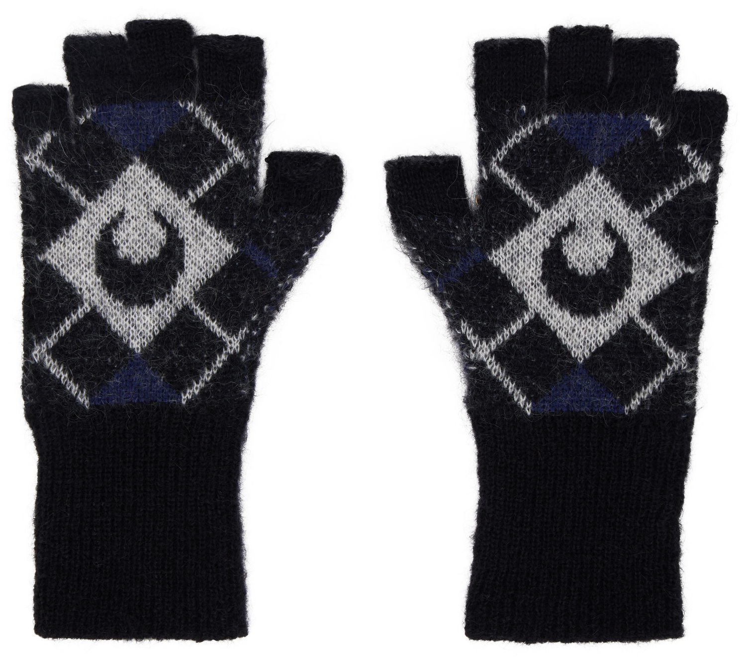 Ръкавици Marine Serre Argyle Knit Fingerless Gloves Черно | USA022A, 0