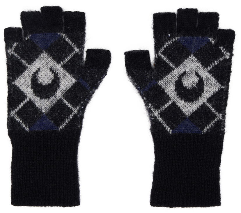 Ръкавици Marine Serre Argyle Knit Fingerless Gloves Черно | USA022A