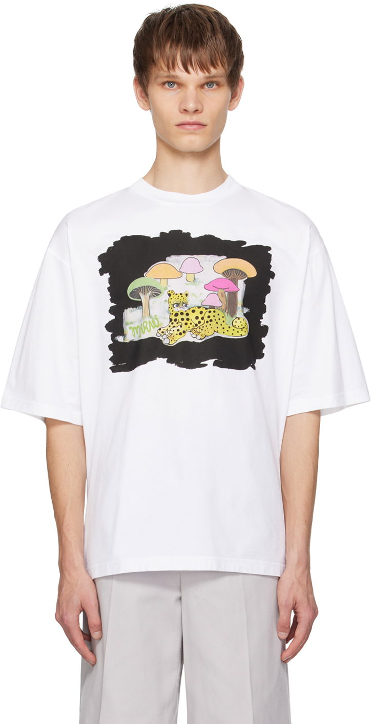 Тениска Marni White Wild Cat & Tall Rainbow Fungus T-Shirt Бяло | HUMU0223SPUSCW83, 0