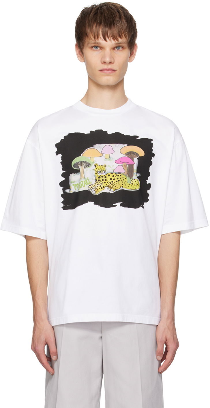 Тениска Marni White Wild Cat & Tall Rainbow Fungus T-Shirt Бяло | HUMU0223SPUSCW83