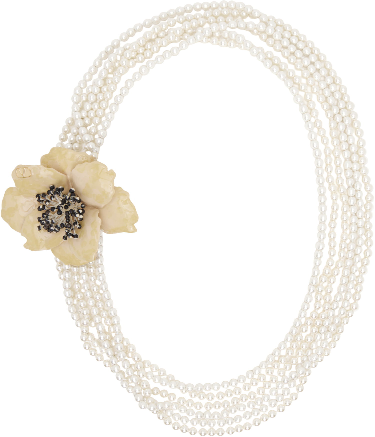 Колие Valentino Valentino Garavani Fleur Lumineuse Pearl Necklace with Flower Brooch Бяло | 6W2J0Y47KFH, 0
