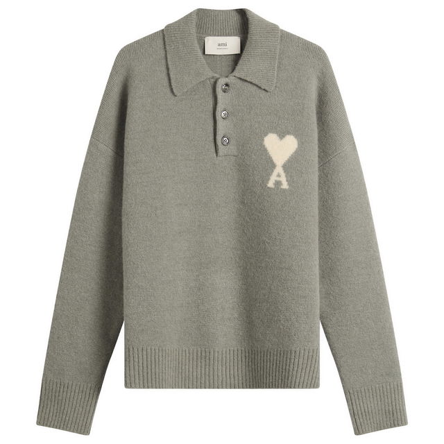 Alpaca Knit Polo with Heart A Motif