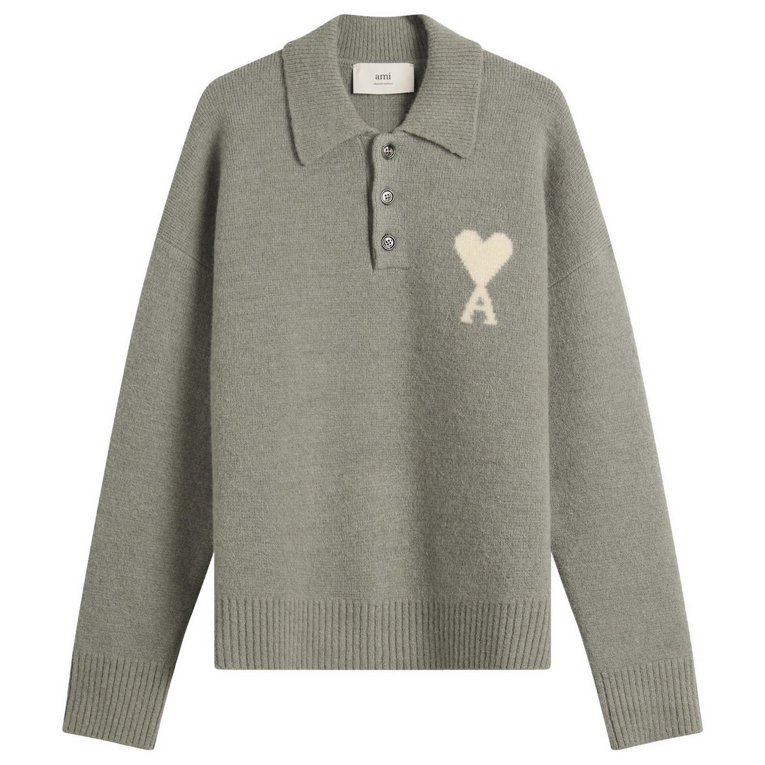 Пуловер AMI Alpaca Knit Polo with Heart A Motif Зелено | H25UPL408-KN0135-058H25, 0