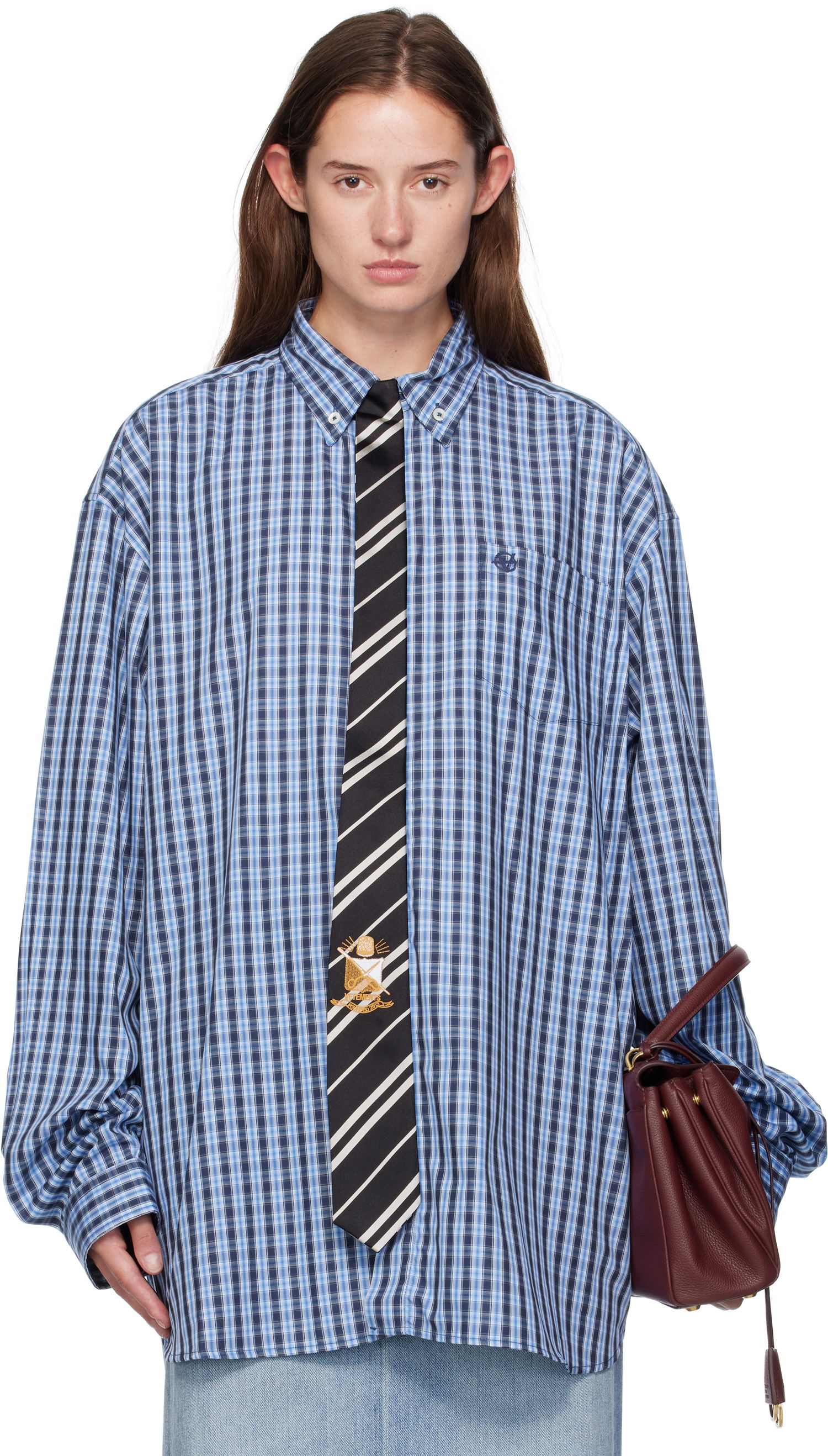 Риза VETEMENTS Vetements Tie Gingham Shirt Синьо | UH76SH280CN, 0