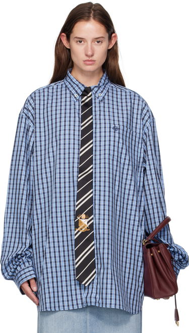 Риза VETEMENTS Vetements Tie Gingham Shirt Синьо | UH76SH280CN, 0