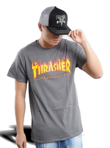 Тениска Thrasher Flame Logo Tee Сиво | 110102