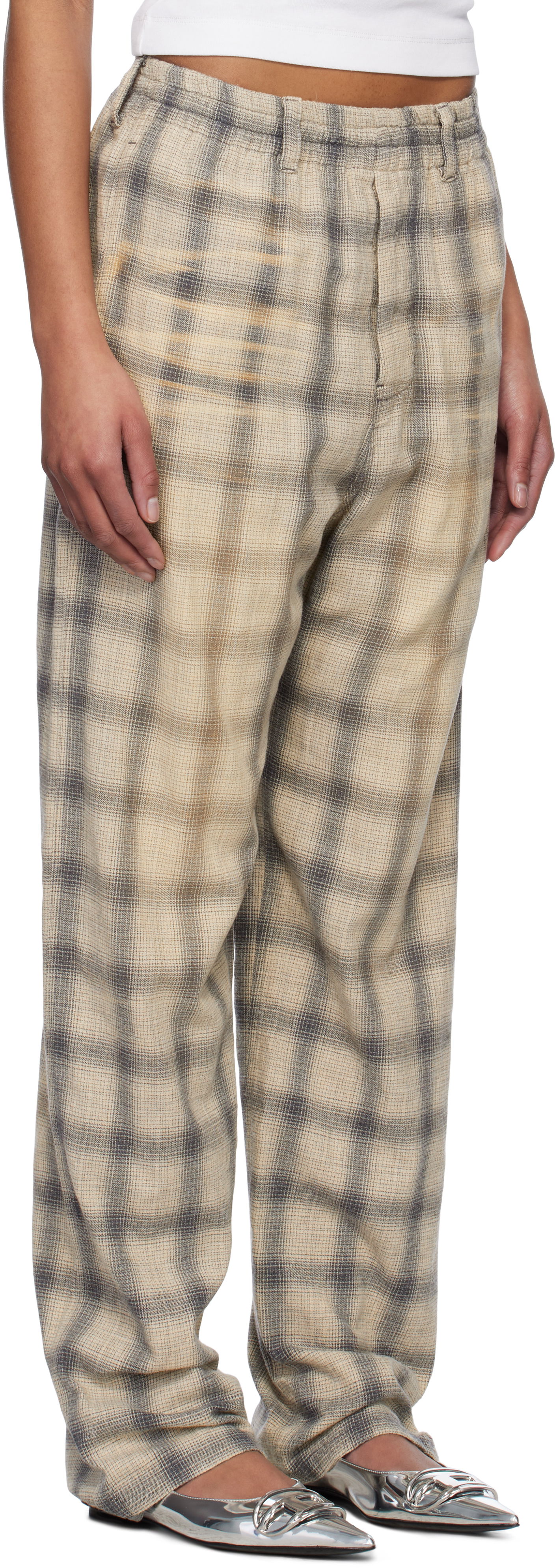 Спортни панталони We11done We11done Washed Checkered Trousers Бежово | WD-PT0-25-265-U-GY, 1