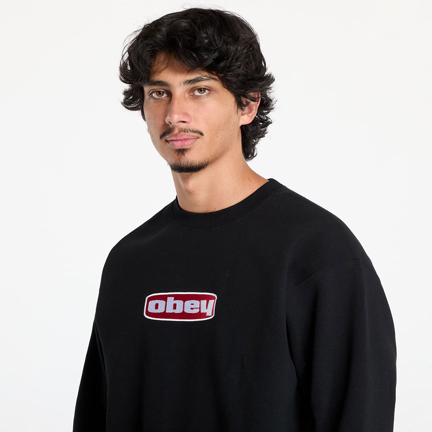 Суитчър OBEY Dago Crew Sweatshirt Black Черно | 112480153-BLK, 1