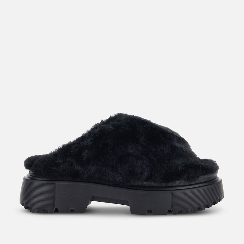 Кецове и обувки Hogan Hogan H644 Chunky Faux Fur Mule Черно | HXW6440FC303H6B999