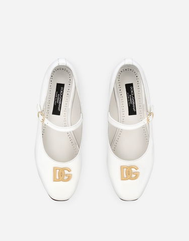 Кецове и обувки Dolce & Gabbana Dolce & Gabbana Patent Leather Ballet Flats With Heel with DG Logo Бяло | D11034A132887682, 3