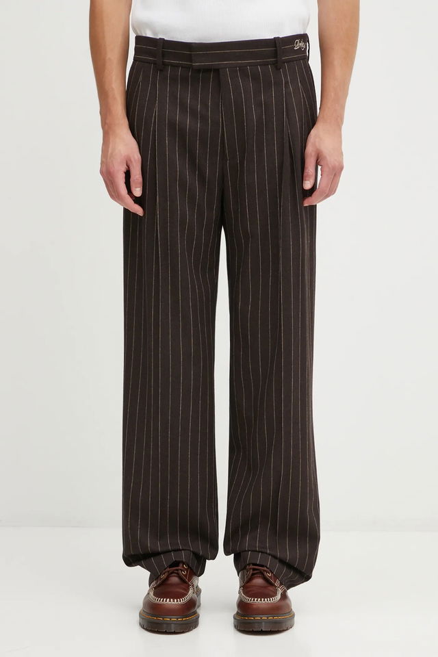 Drôle de Monsieur Le Pantalon Pinstripe Pleated Wool Blend Trousers