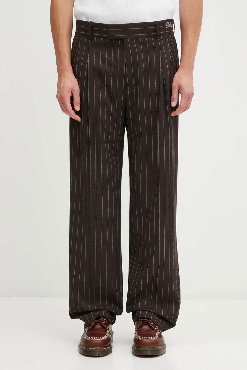 Панталони Drôle de Monsieur Drôle de Monsieur Le Pantalon Pinstripe Pleated Wool Blend Trousers Кафяво | I.BP165.WO040