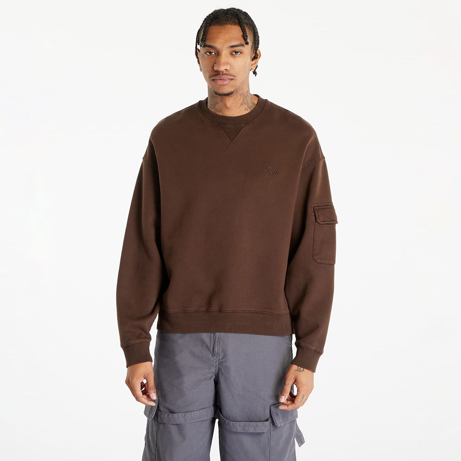 Пуловер Patta Basic Pigment Dye Pocket Crewneck Кафяво | BC23-PIGMENT-DYE-POCKET-BCS-001, 0