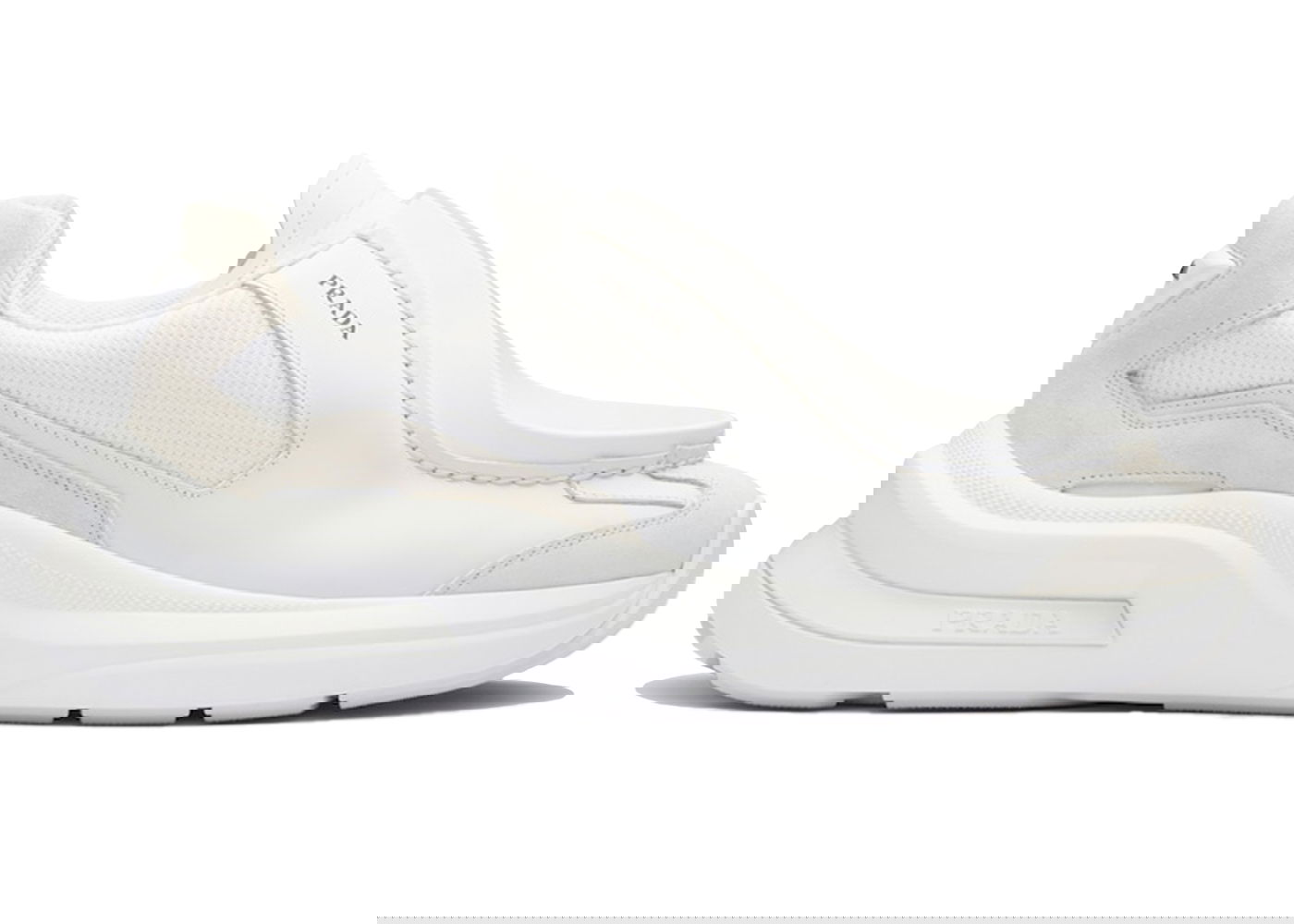 Кецове и обувки Prada Brushed Leather Bike Fabric Suede "White" Бяло | 2EG424_3C37_F0009, 0