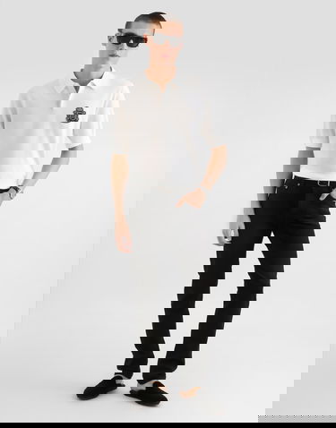 Поло тениска Dolce & Gabbana Knitted Cotton Polo Shirt with DG Milano Emblem Бяло | GXZ02ZJBCIUW0111, 1